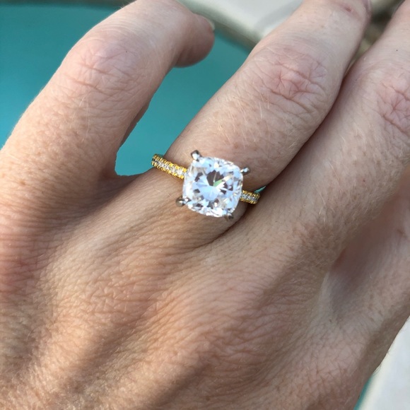 3ct Cushion Cut D, VVS1 Moissanite Pave Ring - Picture 3 of 15